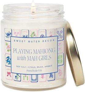 Sweet Water Decor Mahjong Candle, Mahjong Gifts for Women, 9oz Jar with Gold Lid, 40 Hour Burn Time, Non-Toxic Soy Wax Candle Scent Notes of Sea Salt, Citrus, Musk & Amber, Unique Game Night Decor