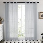 Deconovo Line Look Semi Transparent Window Treatment Eyelet Sheer Voile Curtains for Bedroom 55 x 90 Inch Grey Two Panels