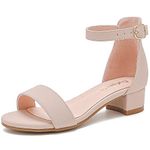 Dufannie Nude Sandals Heels for Girls Open Toe Ankle Strap Chunky Heel Girls Dress Shoes Graduations Party Wedding Low Heel Pump Sandals for Toddler Littler Big Kids (3603Nubuck Nude 12)