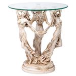 Design Toscano The Greek Muses Glass Topped Side Table, 51 cm, Polyresin, Antique Stone