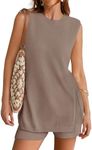 ZESICA Women's Summer Two Piece Sweater Lounge Sets 2024 Casual Knit Trendy Tunic and Shorts Outfits, Camel, Large