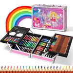 Spardar Art Set for Kids, 145 Pcs Kids Art Set Deluxe with Portable Aluminum Box, Drawing Kit with Oil Pastels, Crayons, Markers, Watercolor Cake, etc, Art Supplies Gift for Children Beginners Artists
