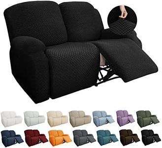 YEMYHOM 6 Pieces Stretch Loveseat Recliner Slipcover Jacquard Recliner Sofa Cover with Side Pocket Fitted Recliner Cover Couch Furniture Protector with Elastic Bottom (Loveseat Recliner, Black)