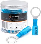 Wirefy 130 PCS Heat Shrink Ring Terminals 3/8" - a Resistant Ring Connectors - Eyelet Wire Connectors - Blue 16-14 AWG