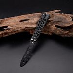 ATWG Butterfly Knife, Balisong Training Knife, Blunt Blade Tool for Beginner Practicing Flipping Tricks, with Storage Bag and Toolkits (black)