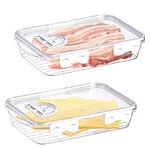 2Pack Cheese Container for Fridge, Bacon Keeper Container,Deli Meat Container for Fridge,Lunch Meat Storage Containers for Fridge, BPA Free, Record Time, Fridge Organizers and Storage with Lids Stackable