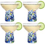 Margarita Glasses – Set of 4 - Luxury Hand Blown Confetti Margaritas, Cocktails, Water, Wine, Dessert, Martini & Champagne Cinco de Mayo, Hand Blown - Mexican Confetti Design Glass, Party, Home & Bar