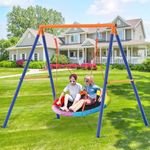 GIKPAL Swing Set for Backyard, Outdoor Playset with Heavy-Duty Metal Frame and Adjustable Ropes Up to 440lbs, Saucer Swing for Backyard Playground Park, Rainbow Color