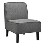 COSTWAY Modern Accent Chair, Ergonomic Comfy Occasional Tub Chair Upholstered Single Sofa with Rubber Wood Legs, Linen Fabric Leisure Lounge Armless Chair for Living Room Bedroom (Grey)