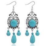 Turquoise Dangle Earrings 925 Sterling Silver for Women Drop Earrings Boho Western Costume Jewelry for Women (retro)