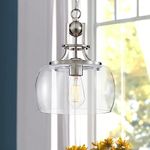 WUZUPS Chandelier Rustic Farmhouse Industrial Round Ceiling Pendant LED Light Fixture with Clear Glass Shades for Dining Room Kitchen Island Foyer Entryway, H33 W25, E27 Base, Brushed Nickel