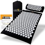 LyfeFocus Acupressure Mat & Pillow Set with Travel Bag - Cushioned Spike Acupuncture Massage Mat - Back, Neck & Shoulder Pain Relief - Ease Muscle Tension & Stress - Ideal Wellbeing Gift (Black&White)