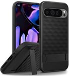 CASEOLOGY by Spigen Parallax Kickstand Back Cover Case for Google Pixel 9 Pro XL [Built-in Kickstand] Pixel 9 Pro XL Case with Ergonomic 3D Hexa Cube Design, Side Grip Pattern (TPU, PC | Matte Black)