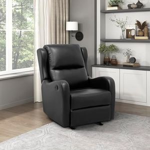 Lexicon Manual Glider Recliner Chair, Reclining Sofa Chair, Home Theater Seating, Manual Glider Recliner for Living Room/Office/Apartment, Easy Assembly, Black Faux Leather