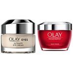 Olay Ultimate Eye Cream For Dark Circles with Colour Correcting Formula Suitable for All Skin Tones,15ml & Regenerist Night Cream 50 ml