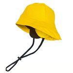 Toutacoo, Rain hat, Waterproof, Unisex Wide Brim - Souwester Cap with Chinstrap and Earflaps, Fleece Lining, 02- Yellow, Medium-Large