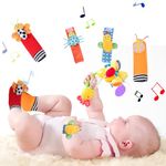 Vicloon Baby Rattle Socks Wrist Strap Rattles Set, 4pcs Baby Wrist Rattles Toys, Foot Finders & Wrist Rattles for Infants, Baby Rattle Toy Animal Wrist Rattle Soft Bell Gift for 0-6 Month (Insect