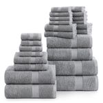 Grey Bath Towels for Bathroom Set - 100% Cotton 24 PC Towels Set, Highly Absorbent Bathroom Towel Set, 2 Oversize Bath Sheets, 4 Gray Bath Towels, 6 Hand Grey Towels, 8 Wash Cloths,4 Fingertip Towels