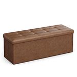 SONGMICS 43 Inches Folding Storage Ottoman Bench, Storage Chest, Footrest, Padded Seat, Coffee Brown ULSF070K01