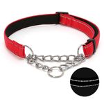 Martingale Dog Collar with Stainless Steel Chain, Adjustable Soft Padded Nylon Reflective Collar, No Pull Heavy Duty Chain Walking Training Colllars for Large, Medium, Small Dogs(Red, 10.6" - 15.7")