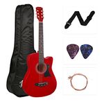 Juârez Acoustic Guitar Kit Red, 38 Inch Cutaway, 038C with Bag, Strings, Pick and Strap, RED