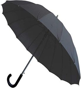 COLLAR AND CUFFS LONDON - Windproof EXTRA STRONG StormProtector MegaRibs Straight Umbrella - HIGHLY ENGINEERED TO COMBAT INVERSION DAMAGE - Automatic Open - 16 Ribs for Strength ? Black
