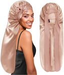 BONNET QUEEN Braid Bonnet Silk Bonnet Foldable Extra Long Bonnet for Braids Satin Bonnet for Sleeping Hair Bonnet with Tie Band Long Sleep Cap Champagne