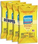 Sanitex Multipurpose Disinfecting Wipes – 80 Antibacterial Lemon Scented Wet Wipes in Travel-Friendly Pouches – Great for Home, Car, School, and Office Use