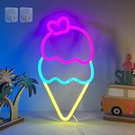 Ice Cream Neon Sign, Attivolife Light up Acrylic LED Lamp with USB Powered, Pink Bule Yellow Cone Lights, Best Art Wall Decor for Girl Kids Home Bedroom Shop Party Office Birthday Wedding Bar Window