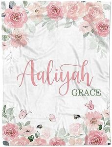 Arteaga Personalized Baby Blankets for Girls, Customized Baby Blankets for Girls, Floral Rose Baby Blanket, Best Gift for Baby, Newborn, New Mom, Super Soft Plush Fleece, 30''x40''