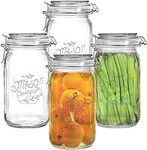 Tebery 4 Pack Clear Wide Mouth Glass Mason Jars with Airtight Clamp Lids, 32Oz Glass Storage Containers Large Kitchen Canisters for Food, Flour, Pasta, Coffee, Candy, Dog Treats, Snacks & More