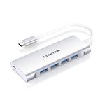 LENTION USB C Hub with 4 USB 3.0 & Type C Charging, USB C to USB Hub Multiport Adapter for 2023-2016 MacBook Pro, New Mac Air, New Surface, More, Stable Driver Certified (CB-C31, Silver)