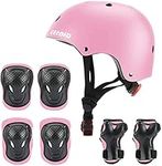 CELOID Kids Helmet Pad Set,Adjustable Kids Skateboard Bike Helmet Knee & Elbow Pads Wrist Guards 5-8-9 yrs Kids Protective Gear Set for Girls Boys Bicycle Bike Roller Scooter Rollerblade Sport，Pink