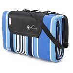 Vinsani 220 x 200cm Folding Picnic Blanket Waterproof & Sandproof Backing - Ideal for Camping & Outdoor Picnic – Blue Stripe Rug Mat with Carry Handle