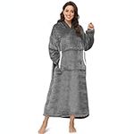 Sendowtek Women Hoodie Blanket Oversized Jumper Blanket Super Warm with Giant Pocket Plush Sherpa Fleece Cosy oodie Blanket Pajamas Fit for Adults Women Men(Light Grey-3.9ft)