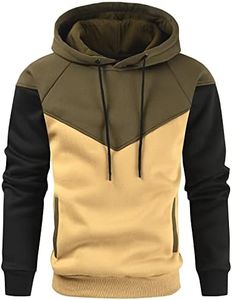 Niceif Men's Novelty Color Block Pullover Fleece hoodie Casual Long Sleeve Sweatshirt with Pockets, Army Green Khaki, Small