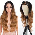 Style Icon 13x4 Lace Front Wig 26 inches Long Curly Wavy Synthetic Hair Wigs for Women Free Part Ombre Brown 150% Density (SOP43026)