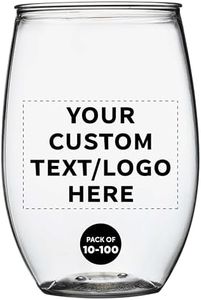 Custom Plastic Stemless Wine Glasses 16 oz. Set of 10/50/100, Personalized Bulk Pack - BPA Free, Great for Outdoor Lounges, Poolside, Parties and Other Events - Clear