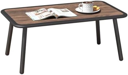 C-Hopetree Small Rectangle Metal Outdoor Side Coffee Table for Outside Patio, Wood Look Top