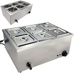 Commercial Bain Marie Food Warmer with 6 Pots, 1500W Electric Buffet Server Wet Heat Food Warmer with Lid, Adjustable Temperature Button, Drain Tap, Stainless Steel