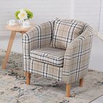 The Home Garden Store Edinburgh Tartan Fabric Tub Chair Armchair Dining Living Room Office Reception Cream