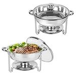 IMACONE Chafing Dish Buffet Set of 2, 5QT Round Stainless Steel Chafer for Catering in Glass Lid, Chafers and Buffet Warmer Sets w/Food & Water Pan, Frame, Fuel Holder for Serving Event Party Holiday