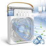 DRUMSTONE (17 YEARS WARRANTY) Mini Air Cooler, USB Desk Fan, Personal Evaporative Cooler with 7 Colors LED Light, 1/2/3 H Timer, 3 Wind Speeds, and 3 Spray Modes for Office, Home,Travel_ab14