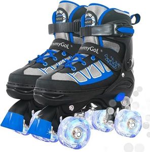 MammyGol Roller Skates for Kids Boys Girls, Adjustable Quad Skates with Light Up Wheels for Toddler Little Kids Ages 6-12 Size 13C 1 2, Beginners Outdoor Sports, Blue