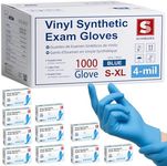 Schneider Blue Vinyl Synthetic Exam Gloves, Small, Case of 1000, 4-mil, Powder-Free, Latex-Free, Non-Sterile, Disposable Gloves