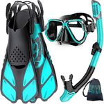 Zenoplige Mask Fins Snorkel Set Adults Men Women, Swim Goggles 180 Panoramic View Anti-Fog Anti-Leak Dry Top Snorkel and Dive Flippers Kit with Gear Bag for Snorkeling Swimming Scuba Diving Training