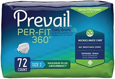 Prevail Per-Fit 360 Daily Incontinence Briefs, Unisex Adult Incontinence Briefs with Tabs, Maximum Plus Absorbency, Size 2, 72 Count (4 Packs of 18)