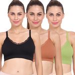 Amour Secret Women's Lightly Padded Sports Bra Pack of 3 S552 Black-Brown-Parrot Green F