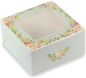 Chic a Choc Floral Cake Box for Mini Cake, Cake Slice, Pastry (Pack of 10) Misty Blue Grey. (6x6x3 inch)