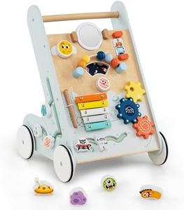BABY JOY 8-in-1 Wooden Baby Walker, Push and Pull Learning Activity Center, Montessori Walker Toy with Wheels, Push Toy for Toddlers Boys Girls 1+ Years Old (Green)